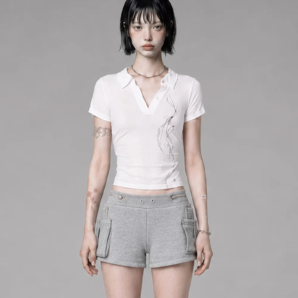Rib Collar roll up shirring top (White)