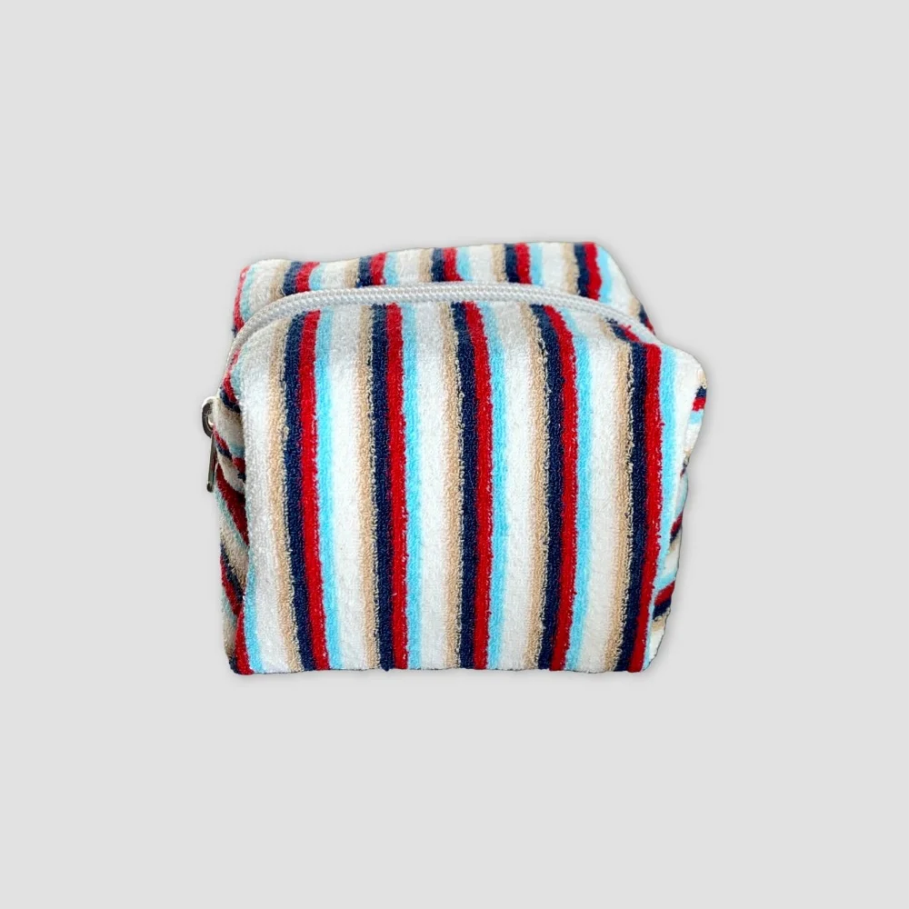 條紋 毛圈布 化妝袋 (Red Blue, S/L)