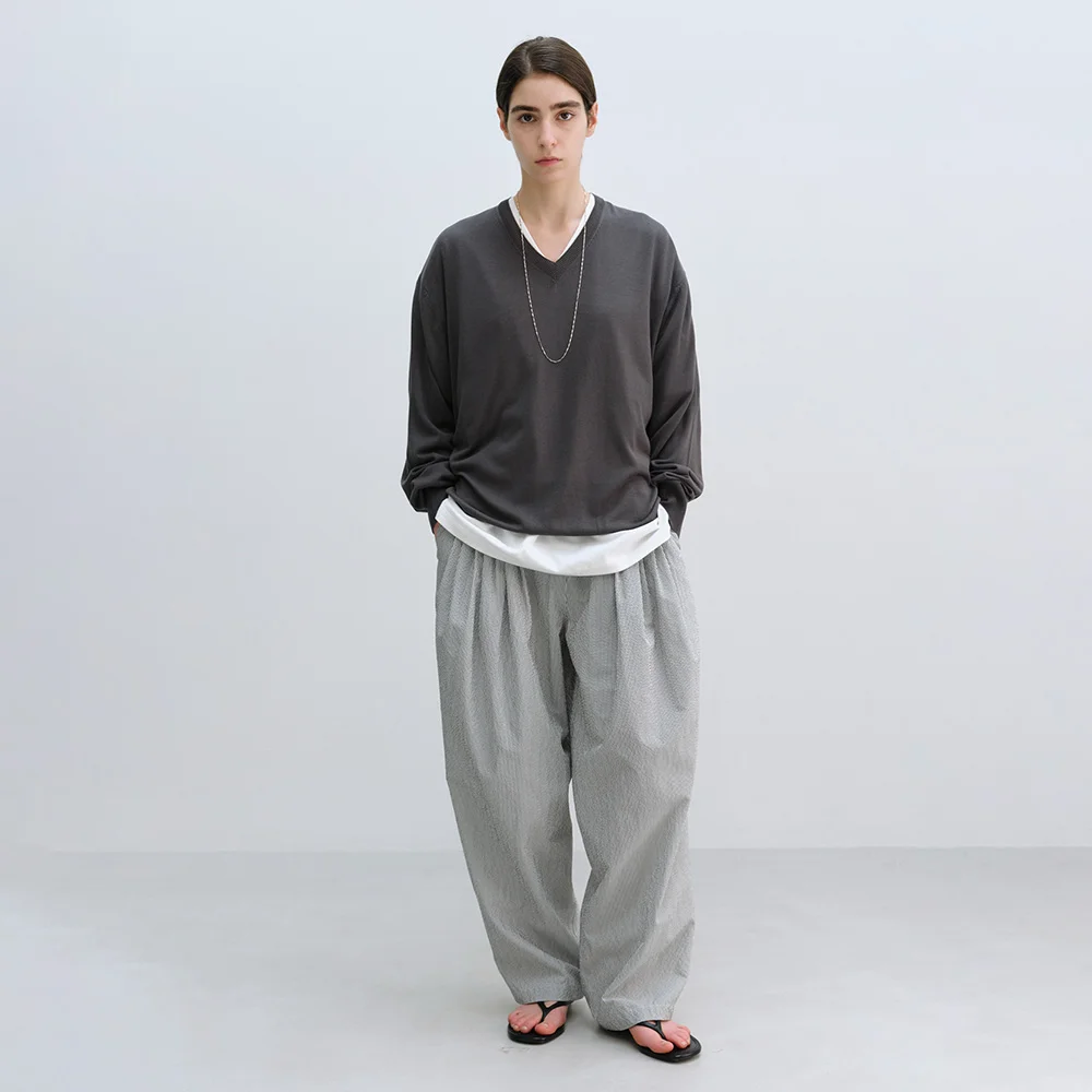 Volume Tuck Pants in Gray Stripe