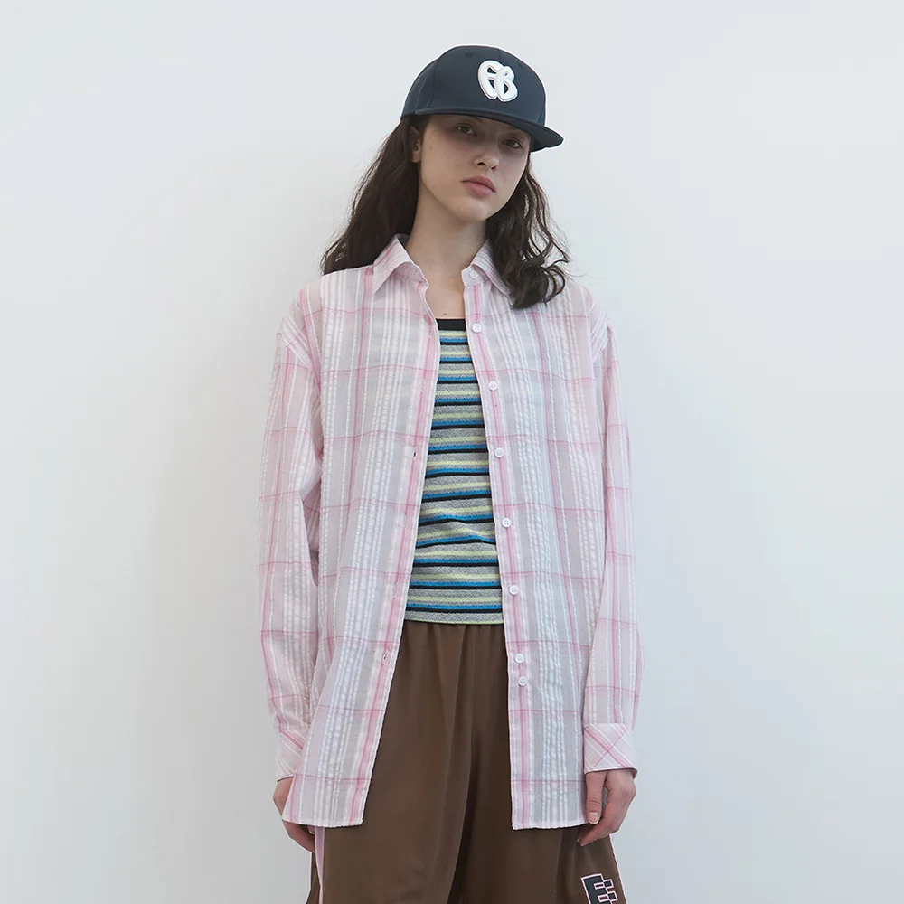 透視 提花 格紋 襯衫 (Pink Check)