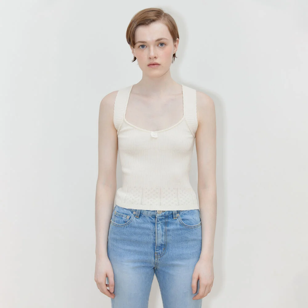 Scallop Punching Knit Sleeveless (Ivory)