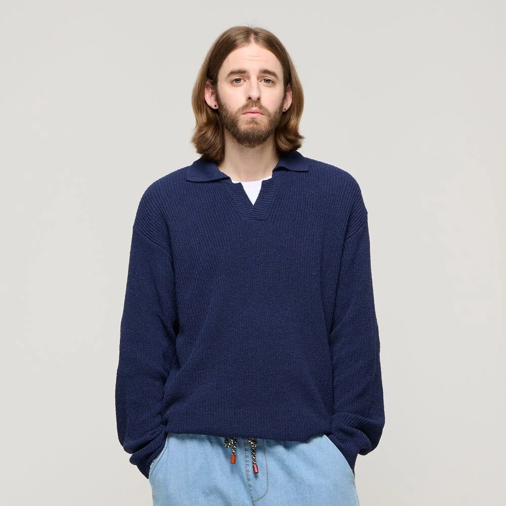 CB BOUCLE OPEN COLLAR KNIT (NAVY)