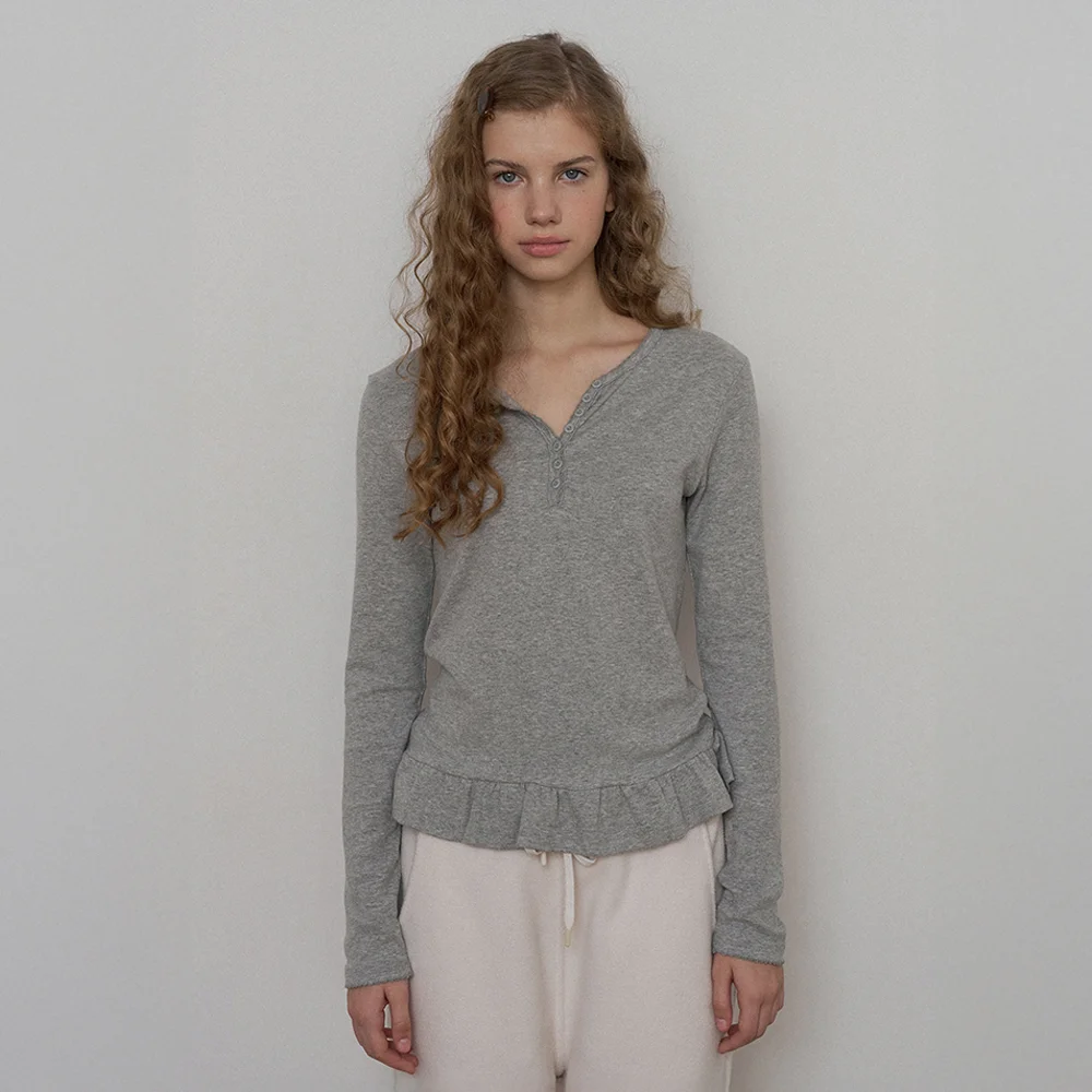 Henley Frill Top - Grey