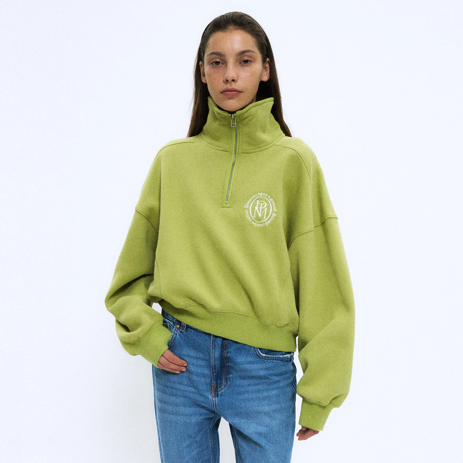 CLASSIC LOGO HALF ZIP-UP SWEATSHIRT_LIGHT GREEN