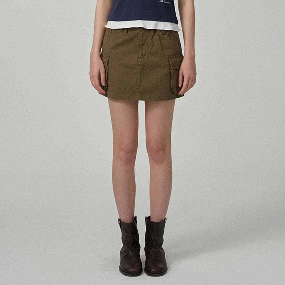Heather Cargo Mini Skirt_Khaki