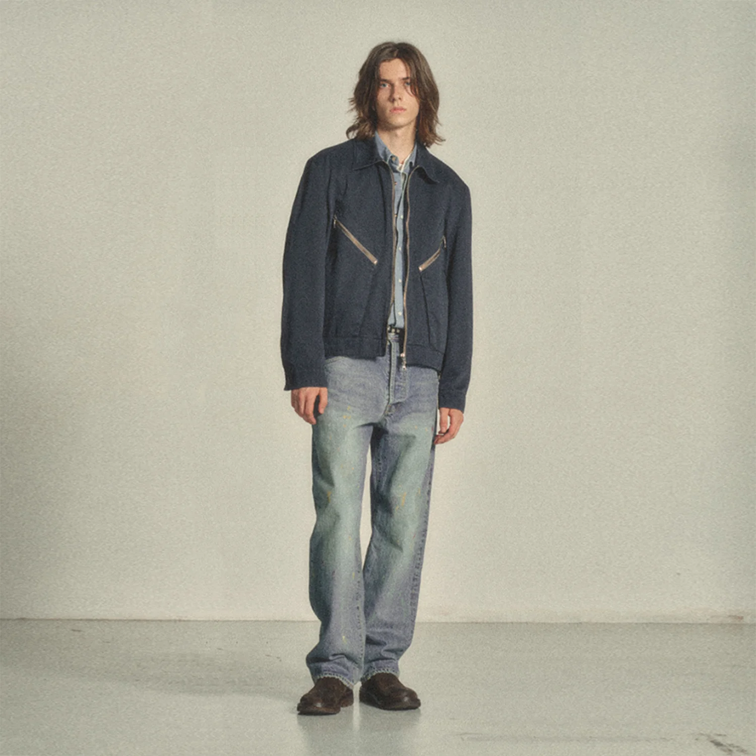 Garment Washed Cotton Flight Jacket_ Washed Navy