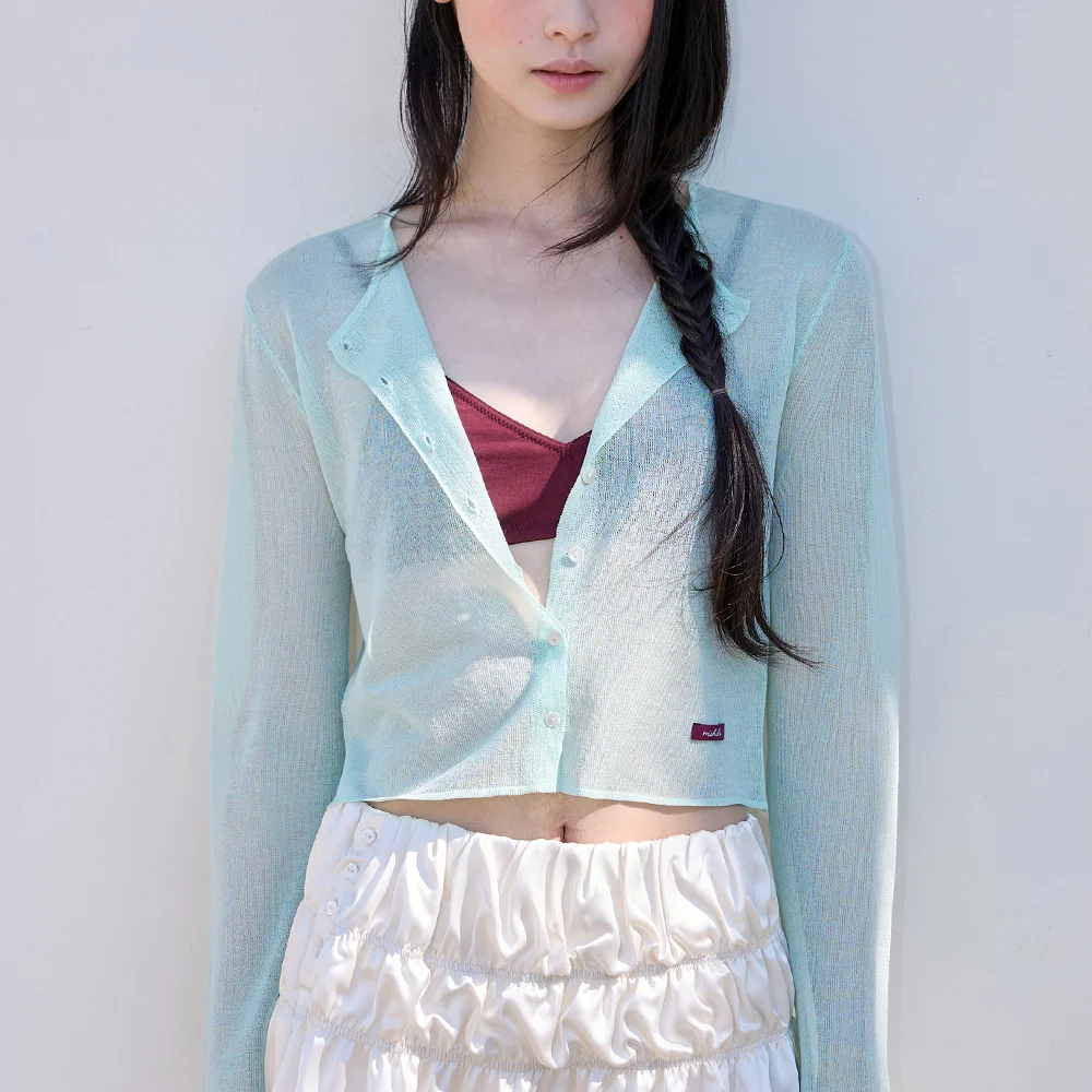 Sheer Crop Knit Cardigan Soft Mint