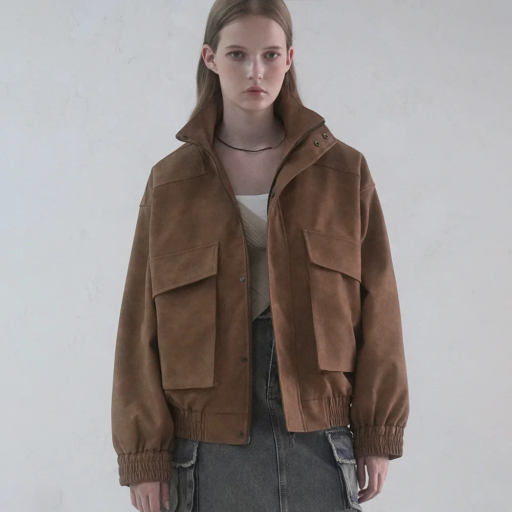 Glossy Art Leather Big Pocket Jacket - 2COL