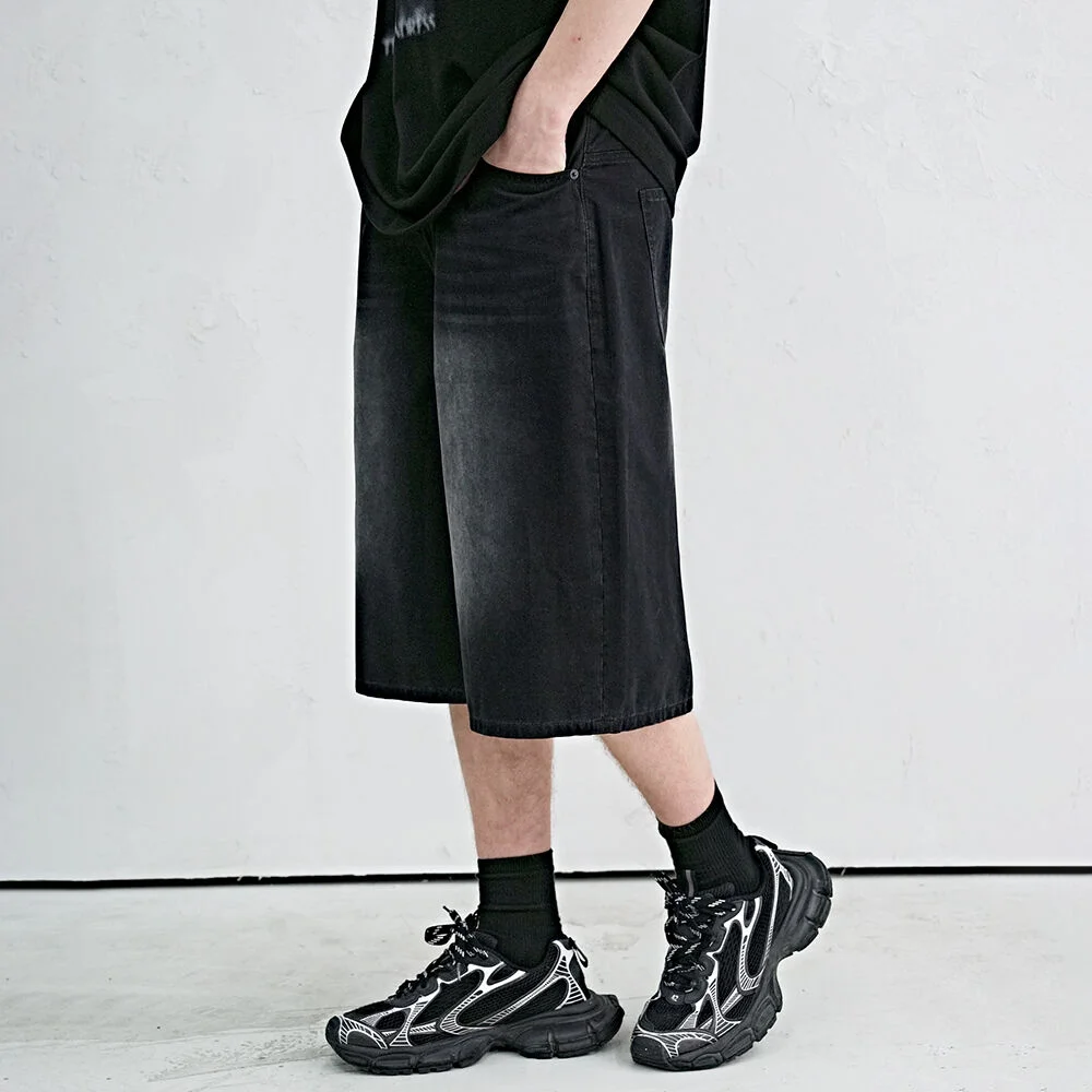 Dyed Bermuda Denim Pants BLACK