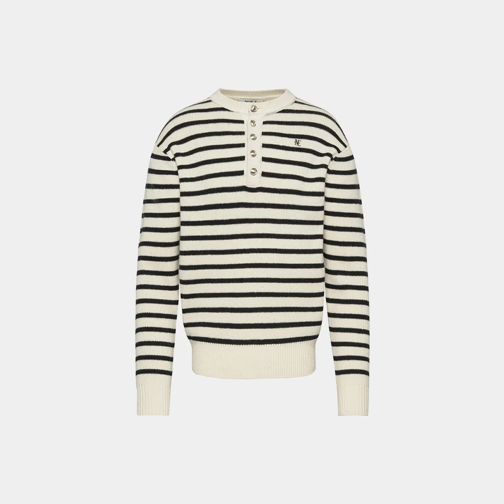 WOOL HENLEY NECK SWEATER - IVORY