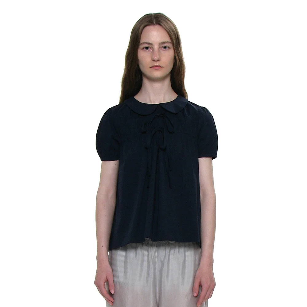 OPEN BACK RIBBON STRAP BLOUSE_NAVY