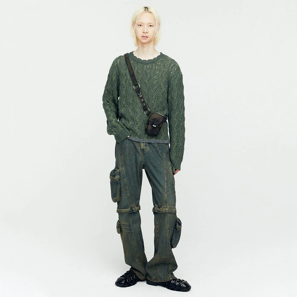 CARGO COATED WIDE-LEG JEANS apa749m(ARMY GREEN)