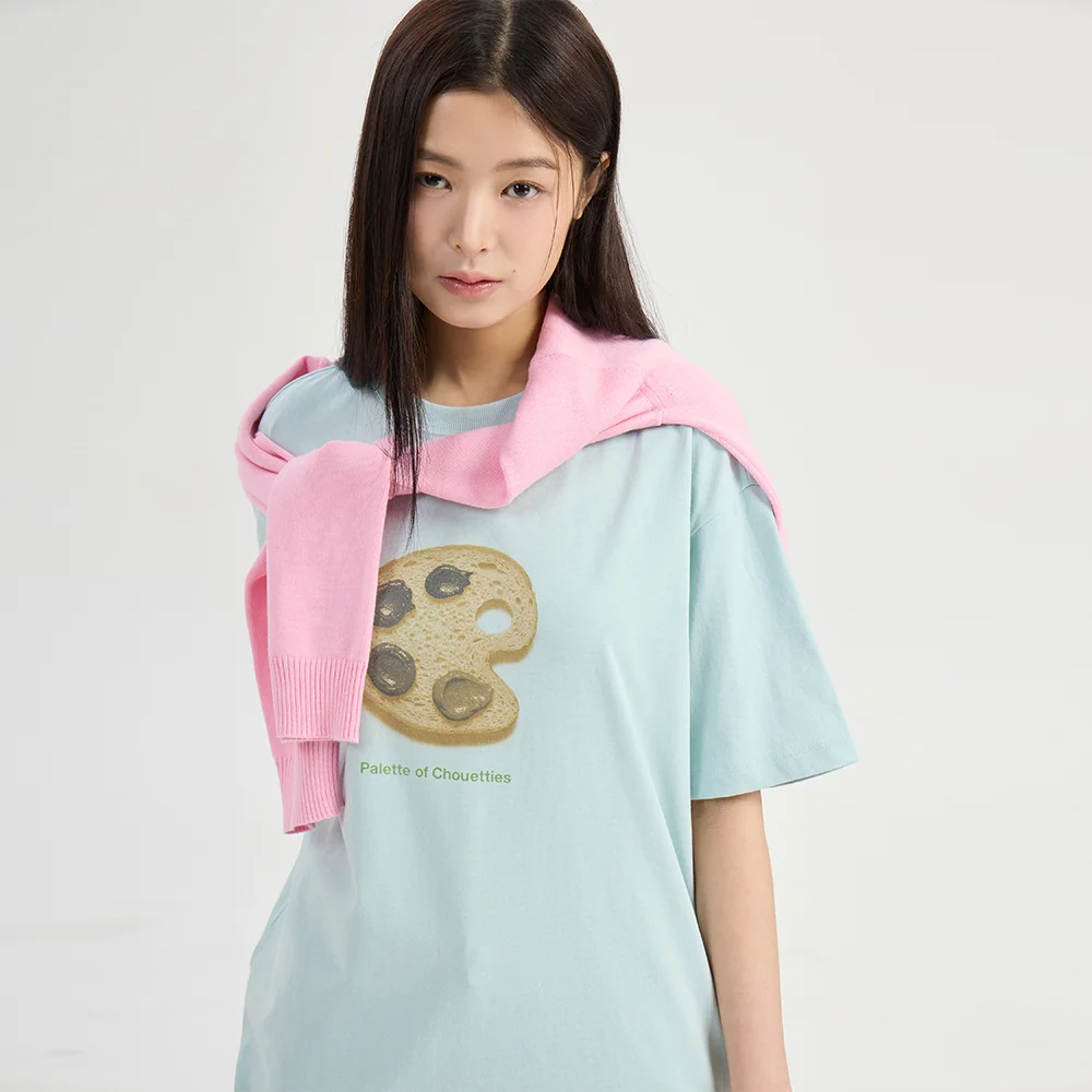 Chouetties by LUCKY CHOUETTE_ Loose-fit Graphic Short Sleeve T-shirts (light blue) LATAX26310BUL