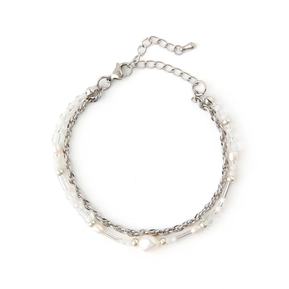 Layered Beaded Bracelet White