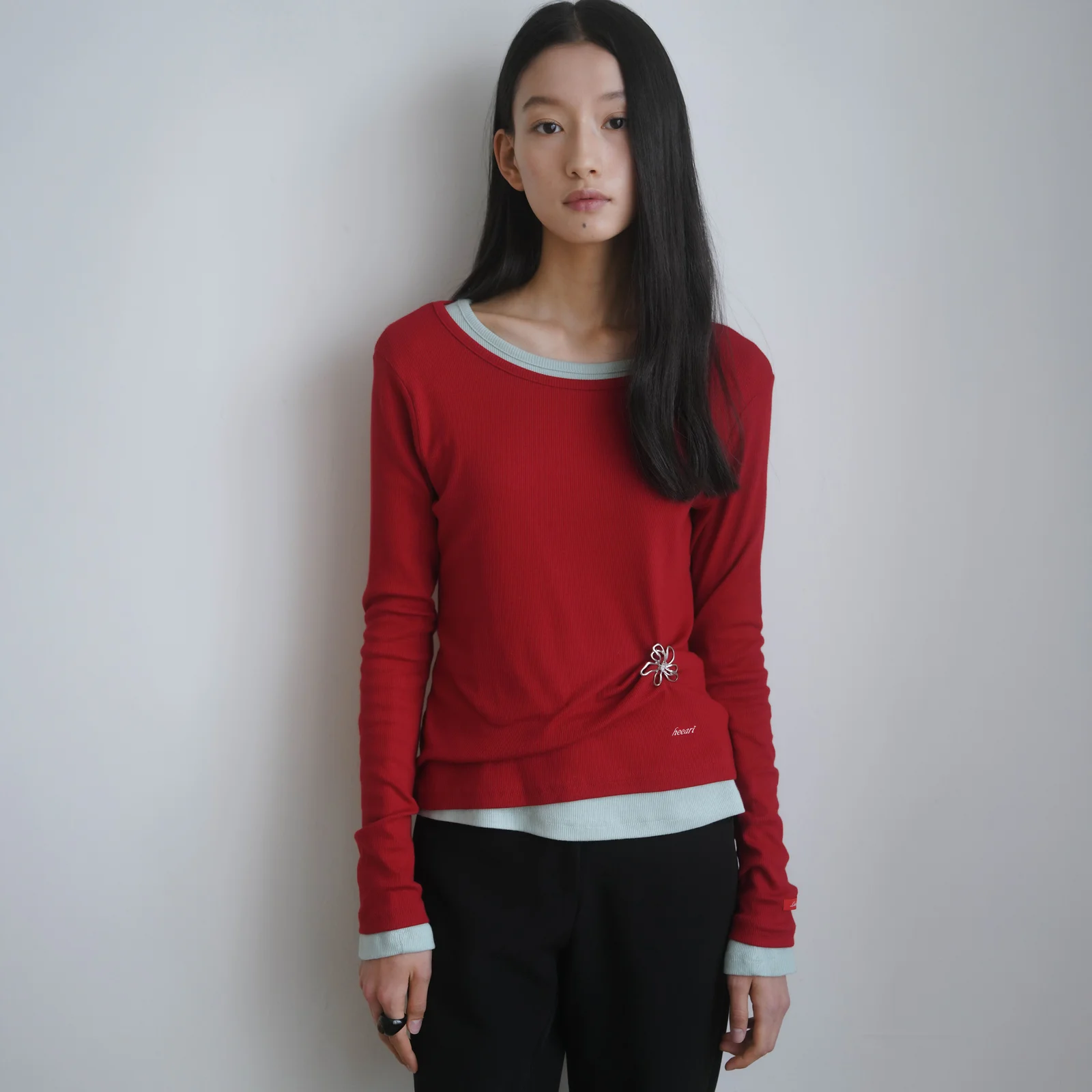 Jane 基本款 羅紋 長袖_紅色