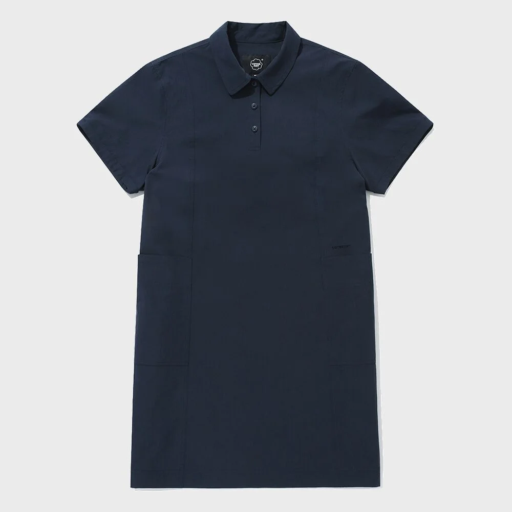 女裝 衣領 半截袖 連衣裙 Navy