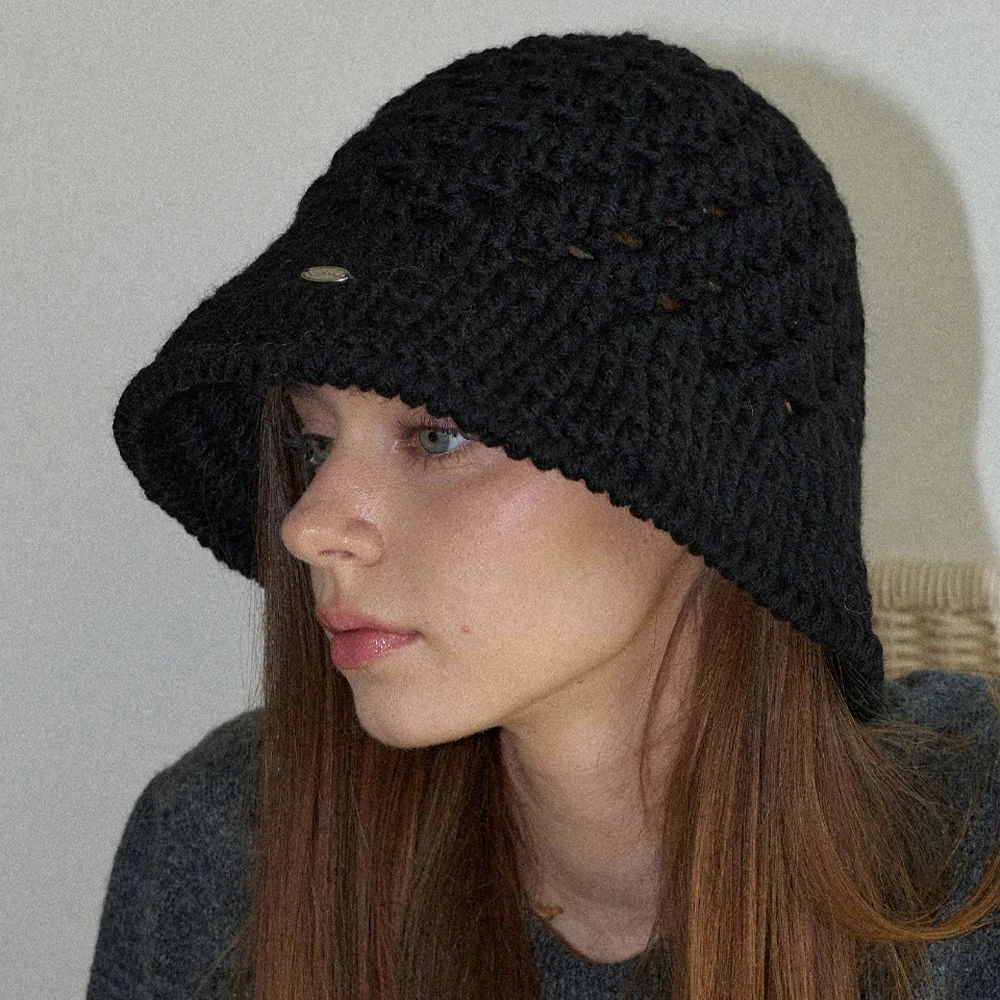 Fruit Handmade Crochet Wool Knit Bucket Hat _ Black