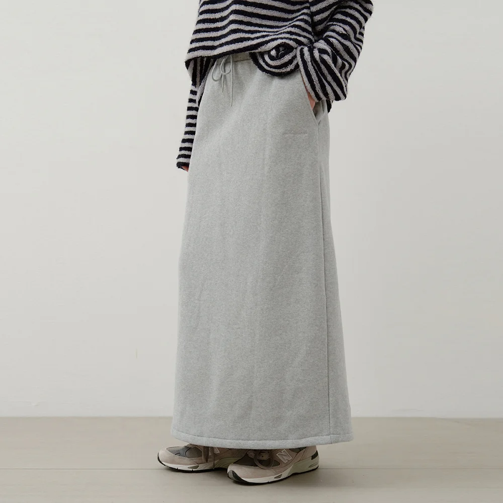 Warm Up Basic Brushed Long Skirt_MELANGE GRAY(W25-SK04)
