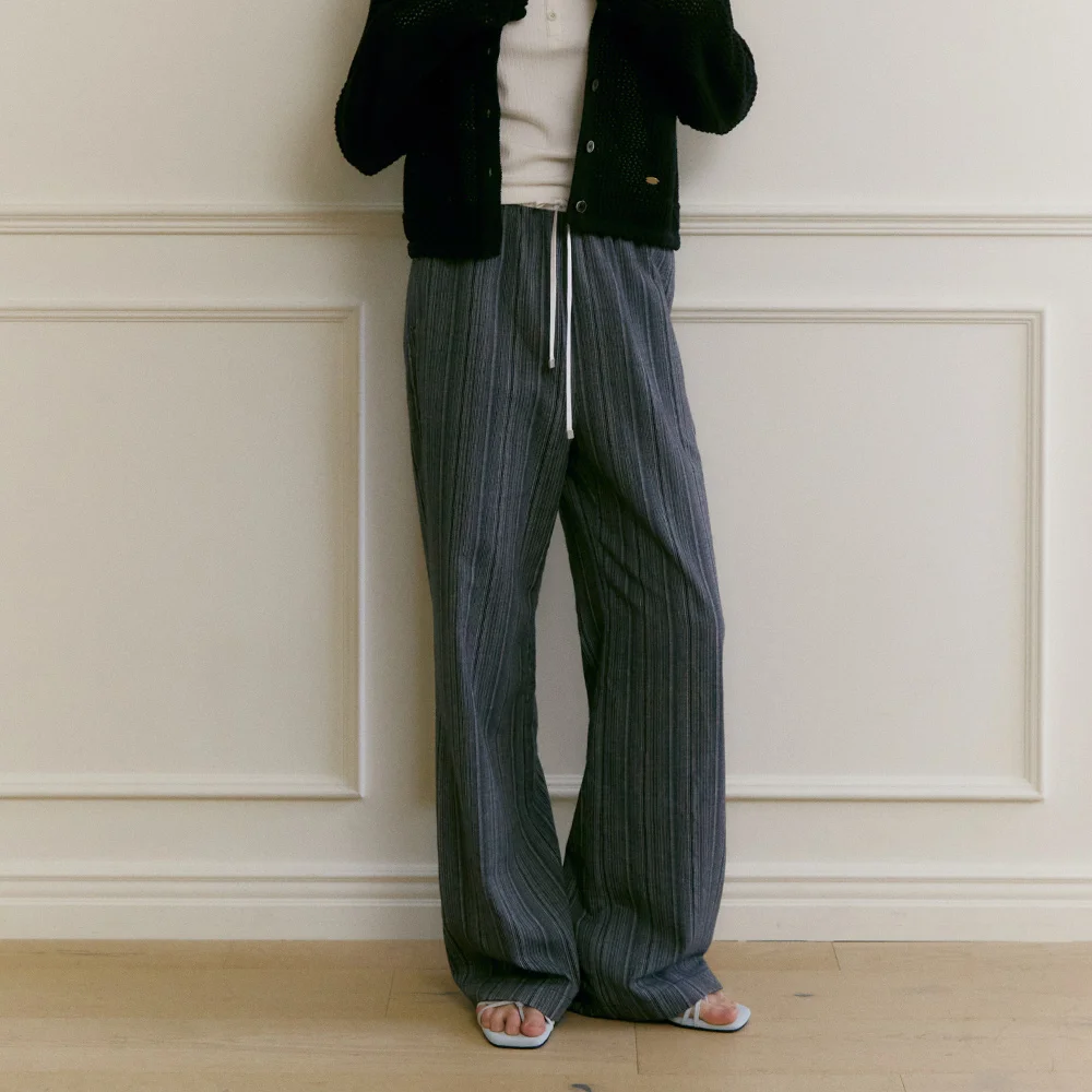 COZY STRIPE BANDING PANTS (navy stripe)