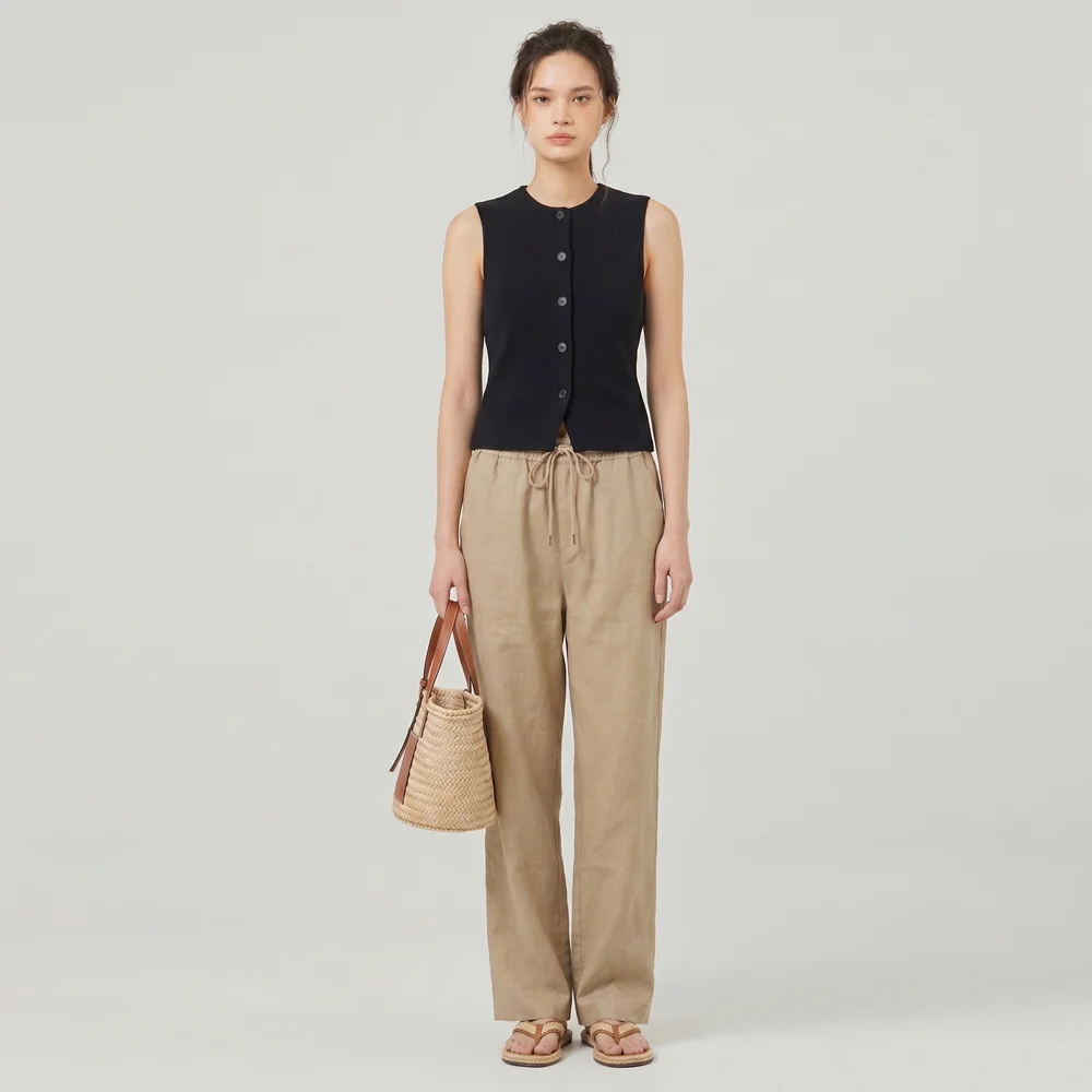 linen banding pants _beige_男女通用