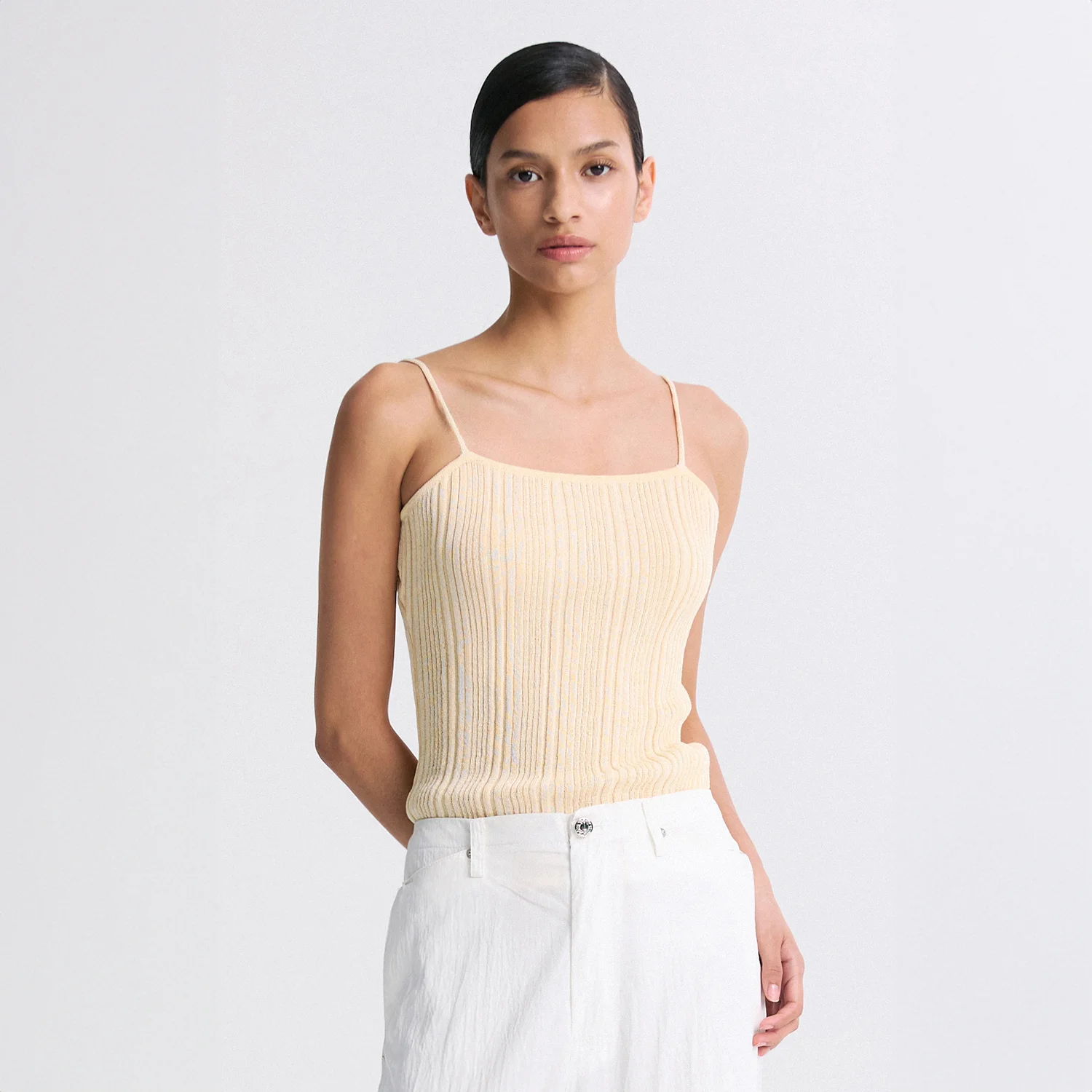 RIBBED KNIT SLEEVELESS TOP VANILLA