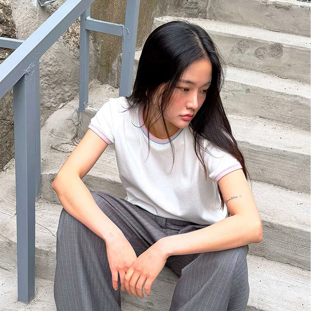 BP Layer Neck Semi-Crop Short-Sleeved T-Shirt_White