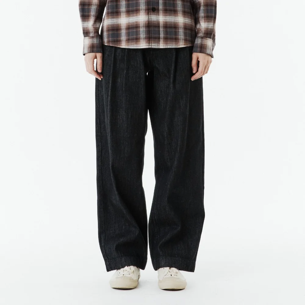 W TWO TUCK DENIM TROUSERS - BLACK (P263WDP461)