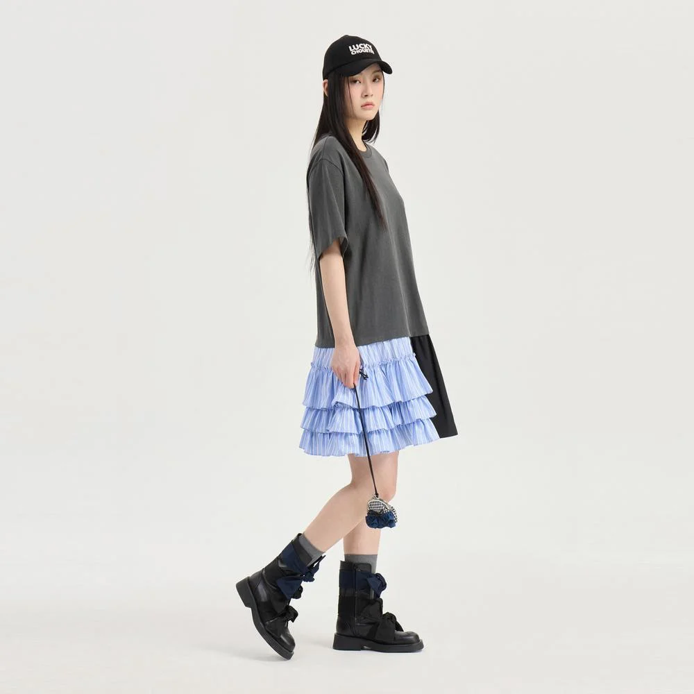 Mix Jersey Short Sleeve Dress (dark grey) LFDAM26300GYD