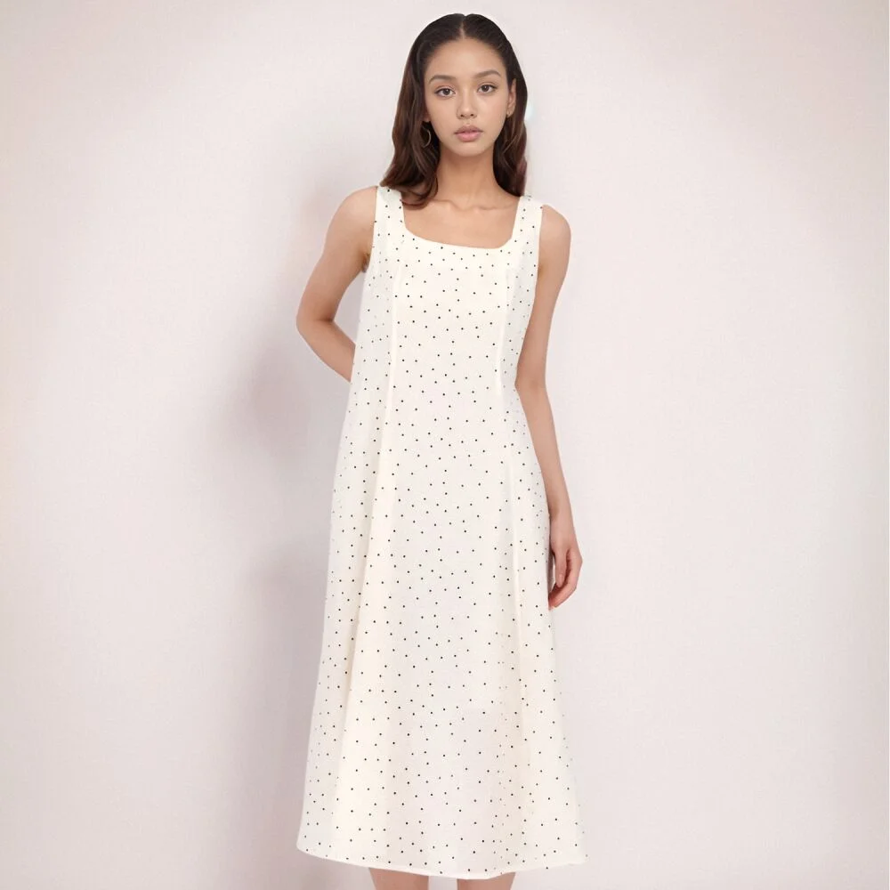 Sleeveless Dot Dress _Ivory