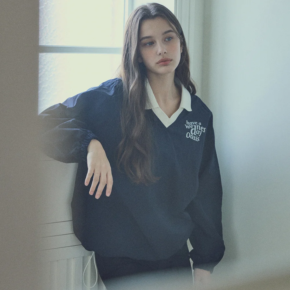 W/Signature Nylon Collar Sweatshirt_Navy(W25-TP13)