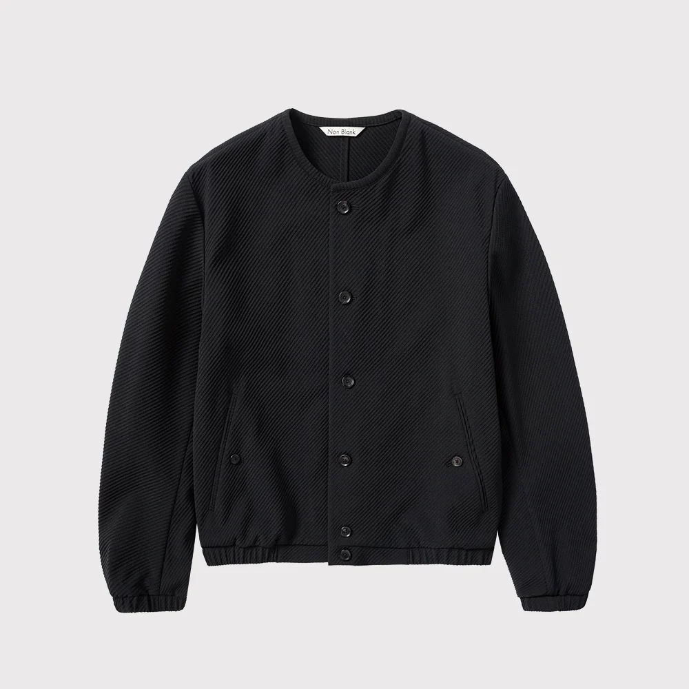 圓領 領 泡泡紗 壓紋 夾克_DARK NAVY