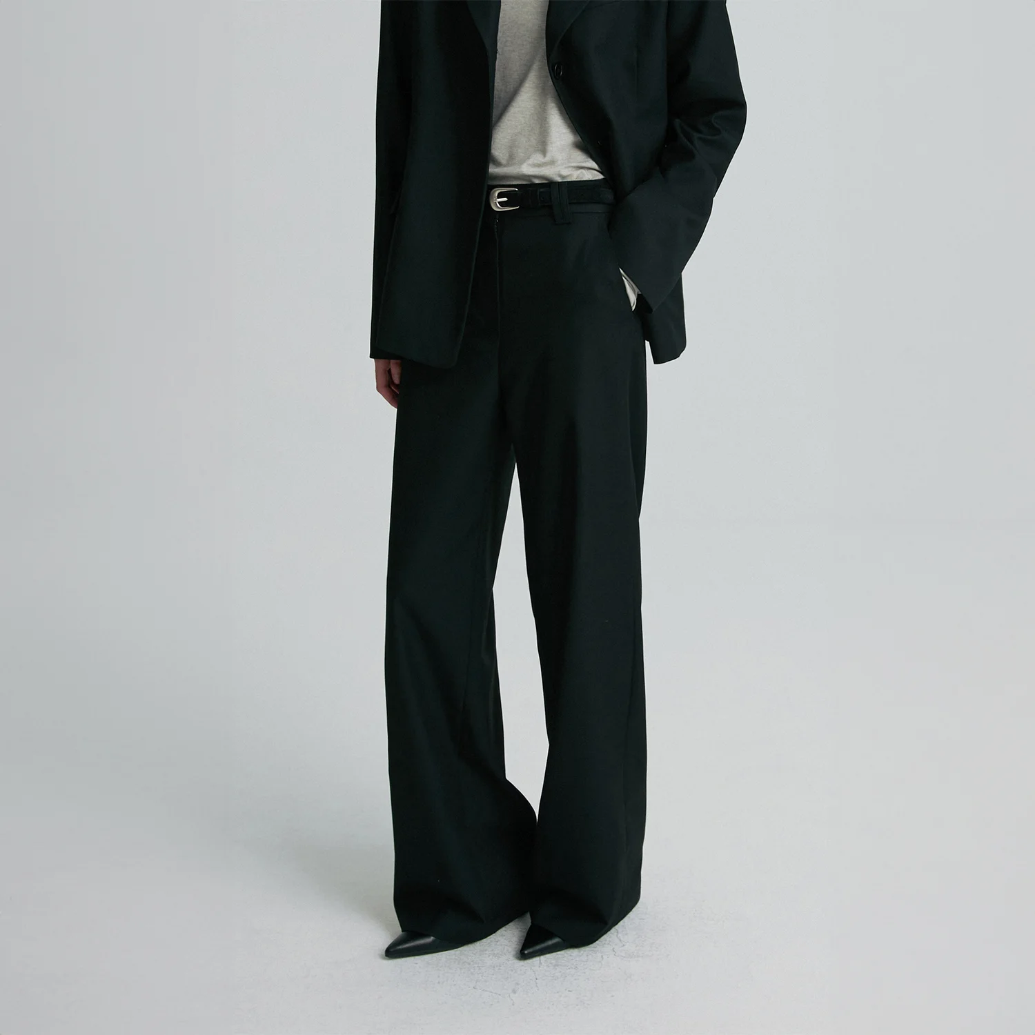 WOOL BLEND TAILORED TROUSERS BLACK