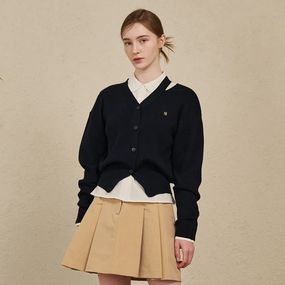 V-Neck Cut Out Cardigan - Navy