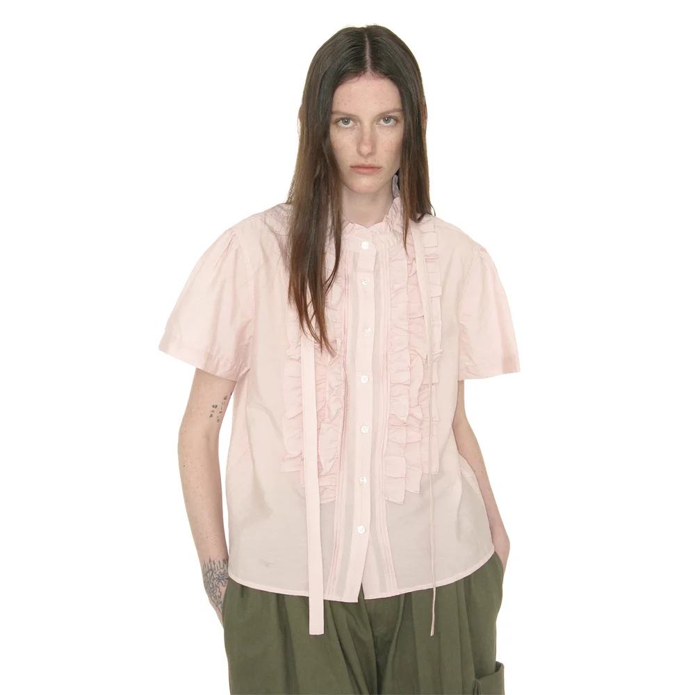 SCARF RUFFLE PINTUCK BLOUSE_PINK