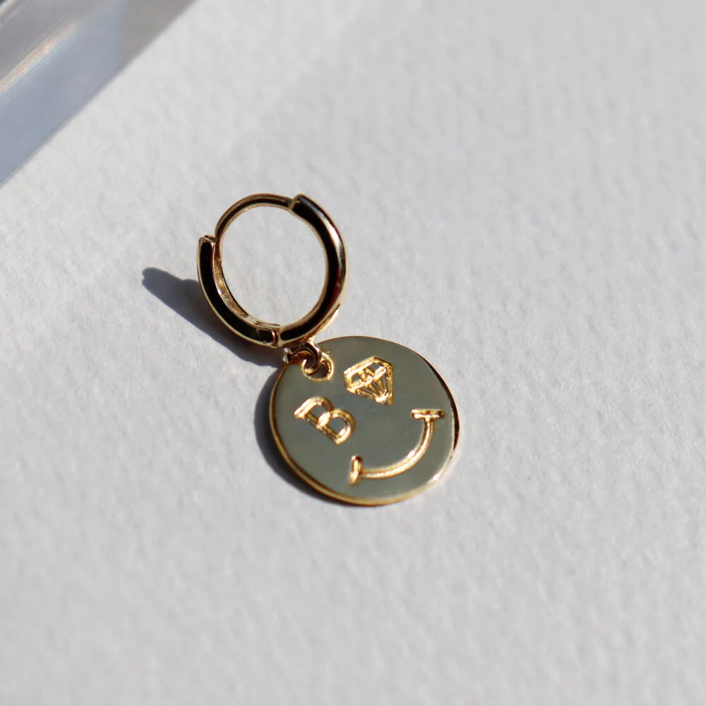 Cute smile ring Earrings Coin 垂肩 笑臉 耳環