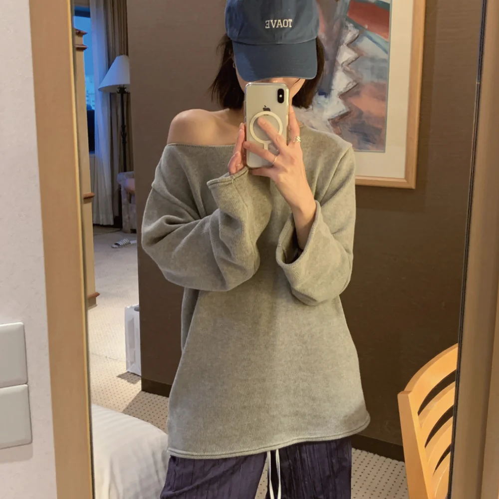 Drop Loose Fit Pullover Knit (Melange gray)