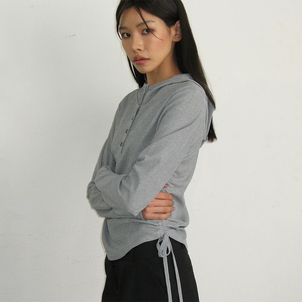 全天 修身 線條 肩帶 層次 長 衣袖 連帽衫 T恤 _ 3COLOR