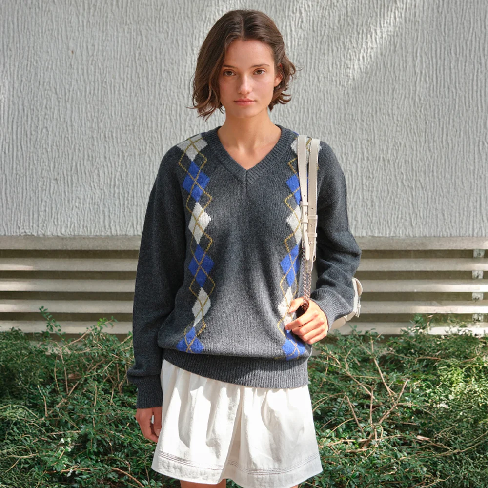 Noelle Argyle Knit - Charcoal