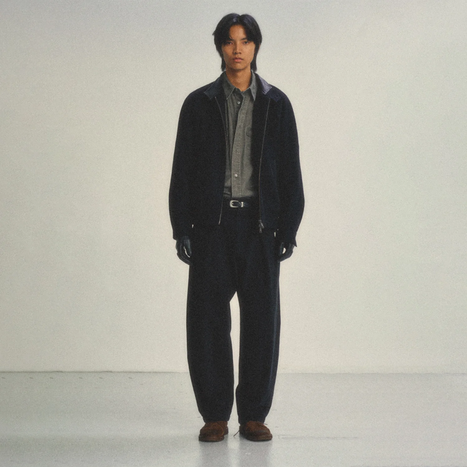 Leather Collar Wool Saint Harrington Jacket_ Black