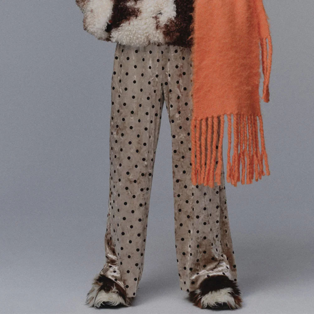(W) MULTI-FABRIC VELVET EASY PANTS (IVR)