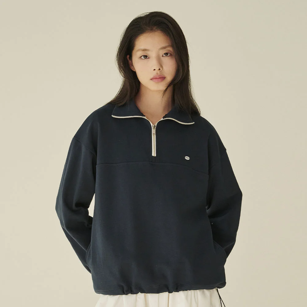 純棉 半 拉鏈 衛衣 - 海軍藍/ Cotton Half-Zip Up Sweatshirt - Navy