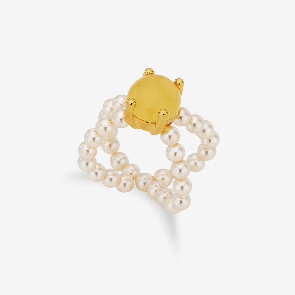 Nonna pearl ring, CUSTARD