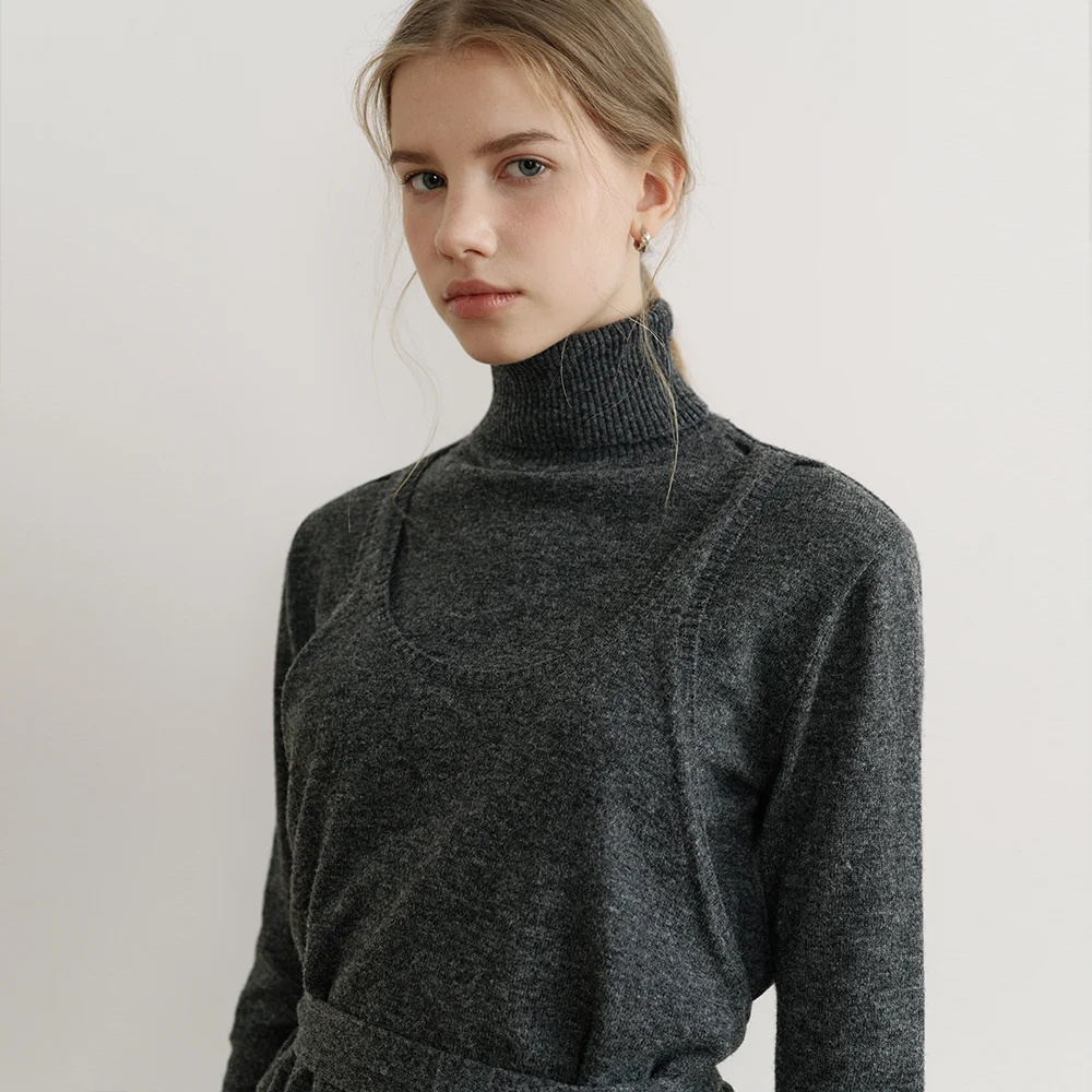 comos 1639 U-neck layered turtleneck knit (charcoal)