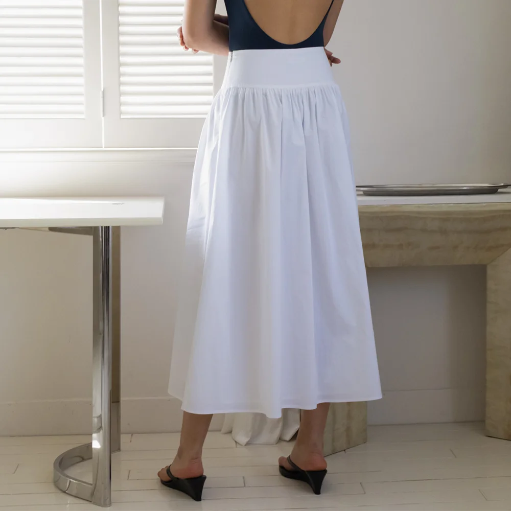 Shirring Maxi Skirt (White)