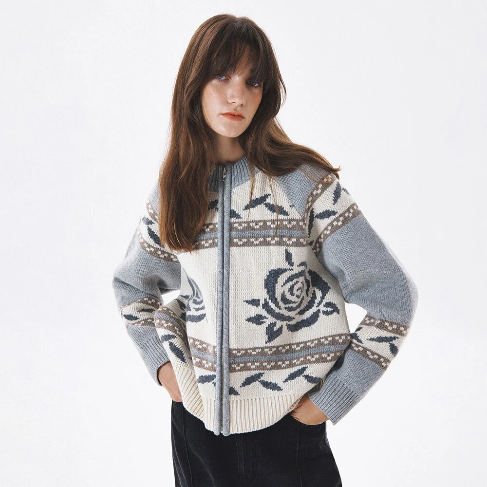 JACQUARD ZIPUP KNIT
