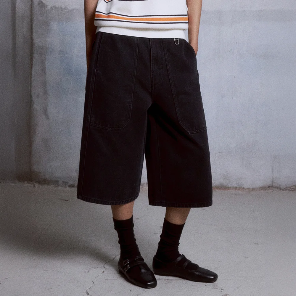 (WOMAN) Carpenter Denim Bermuda Pants (Washed Black)