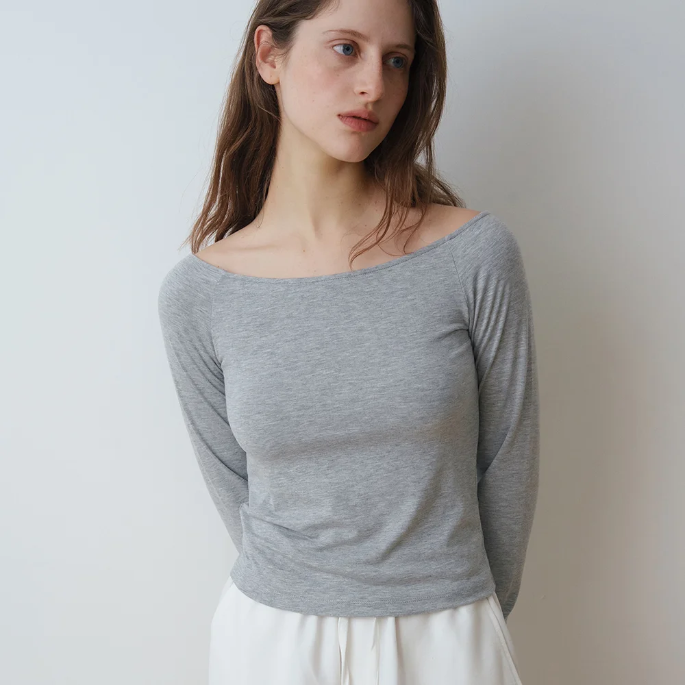 OFF NECK T-SHIRTS_MELANGE GREY