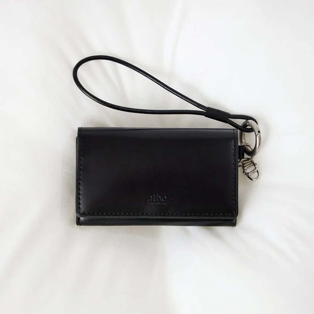 黑色 Box Leather 肩帶 名片夾 AAHO6E600BK
