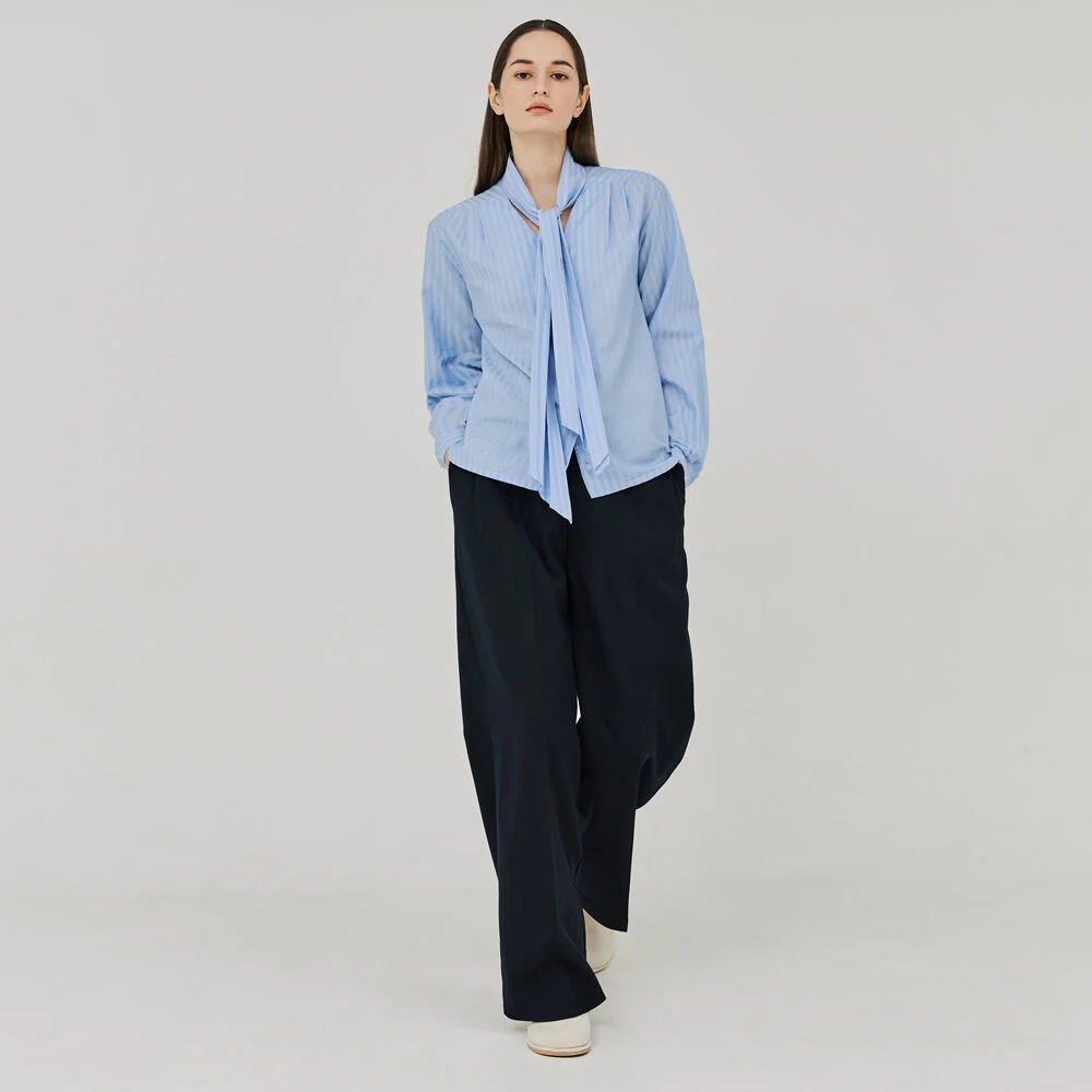 TWO-TUCK BUTTON WIDE WOOL PANTS (NAVY)