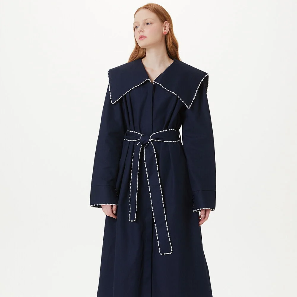 SCARF NECK ROBE DRESS (NAVY)